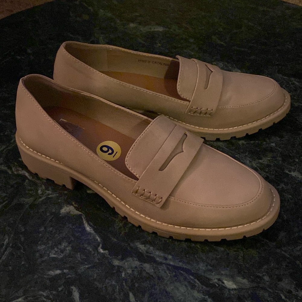 Cream Penny Loafers with Slip-On Style